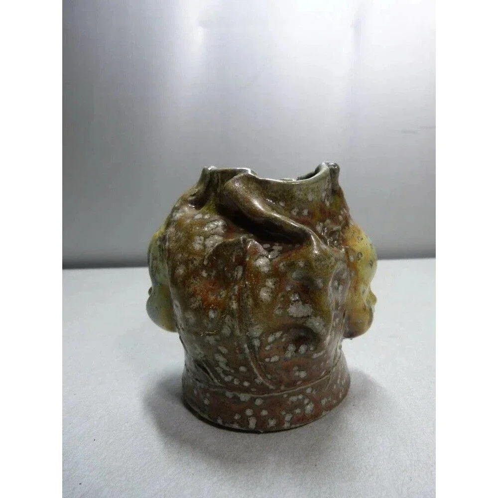 RARE Vintage Drippy Double Faced Signed Steven Hawks. Pottery. 4.5 In Tall. Mint